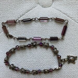 Silver and Pink Beaded Bracelets